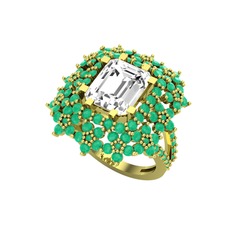 Swarovski ve kök zümrüt 8 ayar altın yüzük