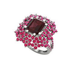 Prenses Kesim Çiçek Yüzük - Kök yakut ve rodolit garnet 18 ayar beyaz altın yüzük #iop7l