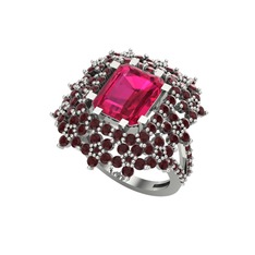 Prenses Kesim Çiçek Yüzük - Rodolit garnet ve kök yakut 8 ayar beyaz altın yüzük #j7wlwp