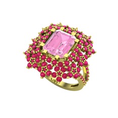Prenses Kesim Çiçek Yüzük - Pembe kuvars ve rodolit garnet 925 ayar altın kaplama gümüş yüzük #je92be