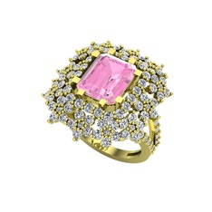 Pembe kuvars ve pırlanta 18 ayar altın yüzük (1.725 karat)