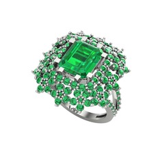 Prenses Kesim Çiçek Yüzük - Yeşil kuvars 8 ayar beyaz altın yüzük #k35pja