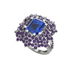 Lab safir ve ametist 8 ayar beyaz altın yüzük