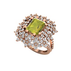 Prenses Kesim Çiçek Yüzük - Peridot ve swarovski 925 ayar rose altın kaplama gümüş yüzük #k97l22