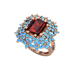 Prenses Kesim Çiçek Yüzük - Garnet ve akuamarin 14 ayar rose altın yüzük #k9wnsw