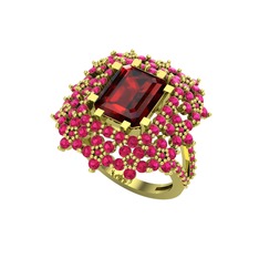 Prenses Kesim Çiçek Yüzük - Garnet ve rodolit garnet 925 ayar altın kaplama gümüş yüzük #kujep4
