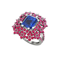 Prenses Kesim Çiçek Yüzük - Lab safir ve rodolit garnet 8 ayar beyaz altın yüzük #kuwbx4