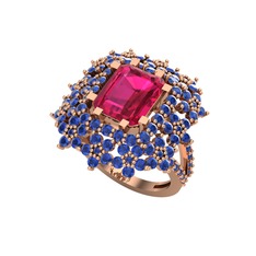 Prenses Kesim Çiçek Yüzük - Rodolit garnet ve lab safir 14 ayar rose altın yüzük #l1wlu2