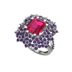 Rodolit garnet ve ametist 8 ayar beyaz altın yüzük