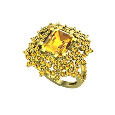 Prenses Kesim Çiçek Yüzük - Sitrin 18 ayar altın yüzük #lh4mvc