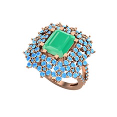 Prenses Kesim Çiçek Yüzük - Kök zümrüt ve akuamarin 925 ayar rose altın kaplama gümüş yüzük #lipwu3