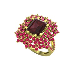 Prenses Kesim Çiçek Yüzük - Kök yakut ve rodolit garnet 925 ayar altın kaplama gümüş yüzük #ltcajq