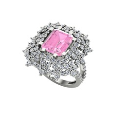 Prenses Kesim Çiçek Yüzük - Pembe kuvars ve pırlanta 925 ayar gümüş yüzük (1.725 karat) #lu3gxp