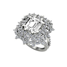 Prenses Kesim Çiçek Yüzük - Swarovski ve pırlanta 8 ayar beyaz altın yüzük (1.725 karat) #m1mbo5