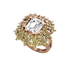 Prenses Kesim Çiçek Yüzük - Beyaz zirkon ve peridot 14 ayar rose altın yüzük #mgyf4h