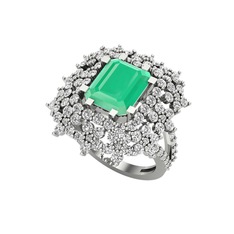 Prenses Kesim Çiçek Yüzük - Kök zümrüt ve swarovski 925 ayar gümüş yüzük #mrhspu