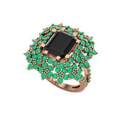 Prenses Kesim Çiçek Yüzük - Siyah zirkon ve kök zümrüt 14 ayar rose altın yüzük #mwn9ed