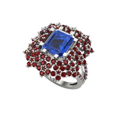 Lab safir ve garnet 14 ayar beyaz altın yüzük