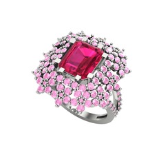 Rodolit garnet ve pembe kuvars 8 ayar beyaz altın yüzük