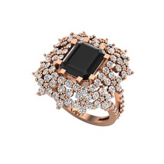 Prenses Kesim Çiçek Yüzük - Siyah zirkon ve beyaz zirkon 8 ayar rose altın yüzük #njauqe