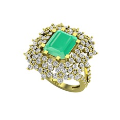 Prenses Kesim Çiçek Yüzük - Kök zümrüt ve beyaz zirkon 18 ayar altın yüzük #nnch2w