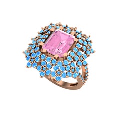Prenses Kesim Çiçek Yüzük - Pembe kuvars ve akuamarin 14 ayar rose altın yüzük #o0clu0