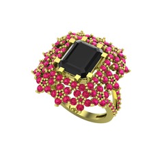 Prenses Kesim Çiçek Yüzük - Siyah zirkon ve rodolit garnet 14 ayar altın yüzük #o3tqv8