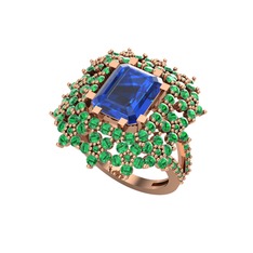 Prenses Kesim Çiçek Yüzük - Lab safir ve yeşil kuvars 14 ayar rose altın yüzük #obd4ot