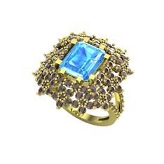 Prenses Kesim Çiçek Yüzük - Akuamarin ve dumanlı kuvars 14 ayar altın yüzük #ofzs5i