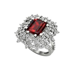 Garnet ve swarovski 14 ayar beyaz altın yüzük