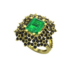 Prenses Kesim Çiçek Yüzük - Yeşil kuvars ve siyah zirkon 8 ayar altın yüzük #p9mvrz