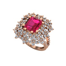 Prenses Kesim Çiçek Yüzük - Rodolit garnet ve pırlanta 925 ayar rose altın kaplama gümüş yüzük (1.725 karat) #pdu8uv