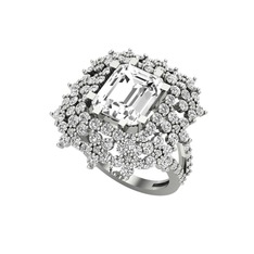 Beyaz zirkon ve swarovski 14 ayar beyaz altın yüzük