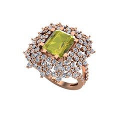 Prenses Kesim Çiçek Yüzük - Peridot ve pırlanta 925 ayar rose altın kaplama gümüş yüzük (1.725 karat) #qhi6f8