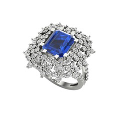 Lab safir ve swarovski 14 ayar beyaz altın yüzük