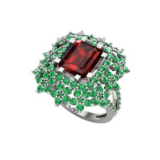 Garnet ve yeşil kuvars 925 ayar gümüş yüzük