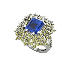 Prenses Kesim Çiçek Yüzük - Lab safir ve peridot 14 ayar beyaz altın yüzük #rayxi9