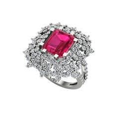 Prenses Kesim Çiçek Yüzük - Rodolit garnet ve pırlanta 18 ayar beyaz altın yüzük (1.725 karat) #rj5fye