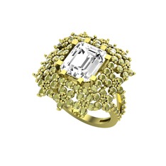 Prenses Kesim Çiçek Yüzük - Swarovski ve peridot 925 ayar altın kaplama gümüş yüzük #ro4axl
