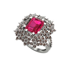 Prenses Kesim Çiçek Yüzük - Rodolit garnet ve dumanlı kuvars 18 ayar beyaz altın yüzük #rsuuxt