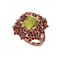 Prenses Kesim Çiçek Yüzük - Peridot ve garnet 925 ayar rose altın kaplama gümüş yüzük #rxsmvy
