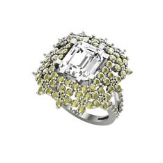 Swarovski ve peridot 8 ayar beyaz altın yüzük