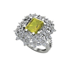 Prenses Kesim Çiçek Yüzük - Peridot ve pırlanta 18 ayar beyaz altın yüzük (1.725 karat) #smv42d