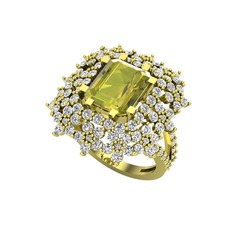 Prenses Kesim Çiçek Yüzük - Peridot ve beyaz zirkon 14 ayar altın yüzük #syog24