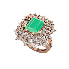 Prenses Kesim Çiçek Yüzük - Kök zümrüt ve swarovski 14 ayar rose altın yüzük #thrunn