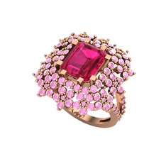 Rodolit garnet ve pembe kuvars 18 ayar rose altın yüzük