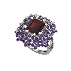 Prenses Kesim Çiçek Yüzük - Kök yakut ve ametist 14 ayar beyaz altın yüzük #trxlth