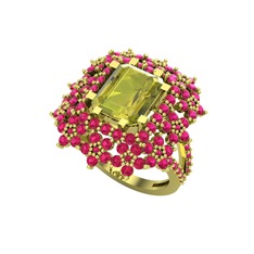 Peridot ve rodolit garnet 18 ayar altın yüzük