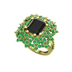 Prenses Kesim Çiçek Yüzük - Siyah zirkon ve yeşil kuvars 14 ayar altın yüzük #u7xx5i