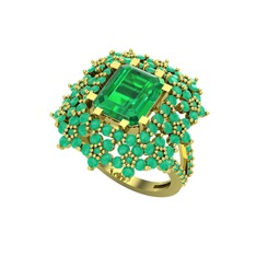 Yeşil kuvars ve kök zümrüt 8 ayar altın yüzük